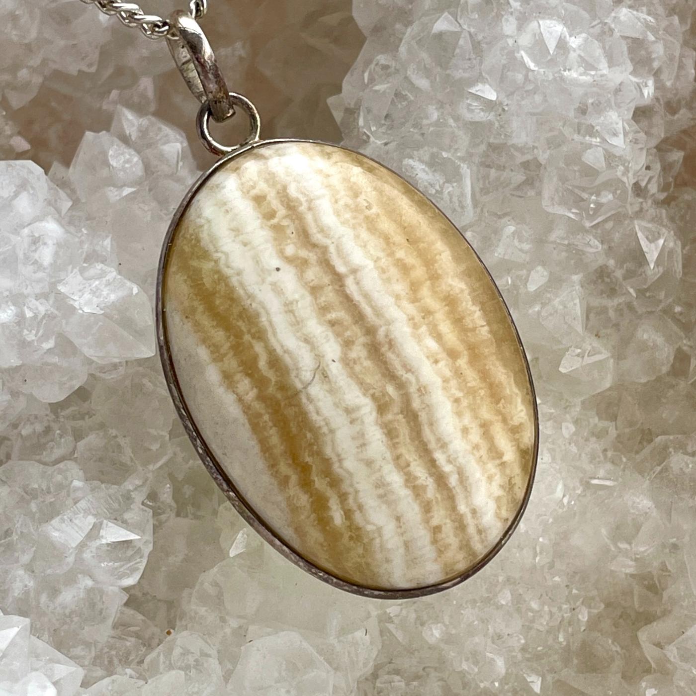 Banded Orange Calcite Silver Pendant LRG - SP64 Banded Orange Calcite Silver Pendant LRG - SP64